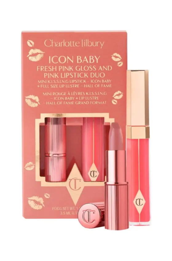 Charlotte Tilbury Icon Baby Fresh Pink Gloss and Pink Lipstick Duo. 