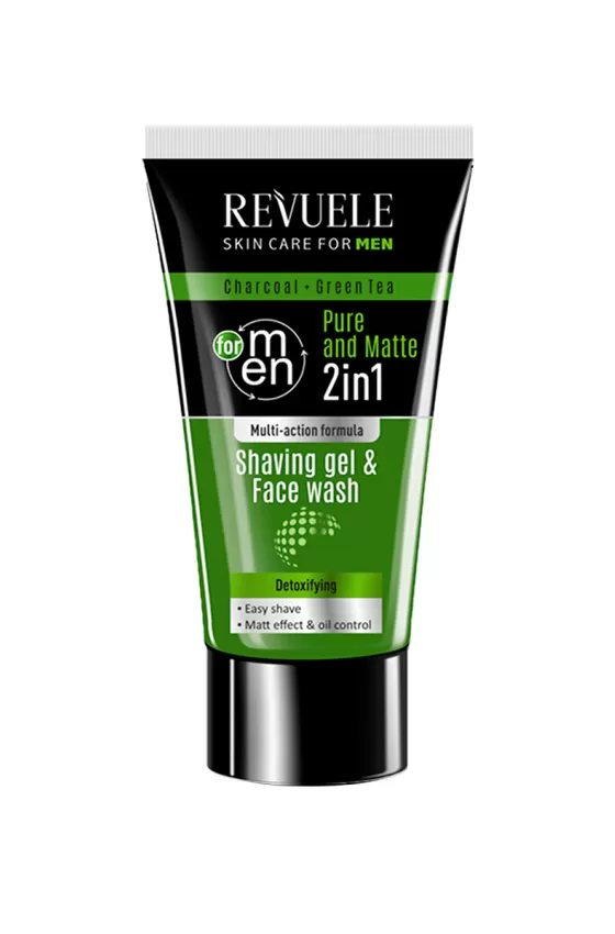REVUELE MEN CARE CHARCOAL + GREEN TEA SHAVING GEL & FACE WASH